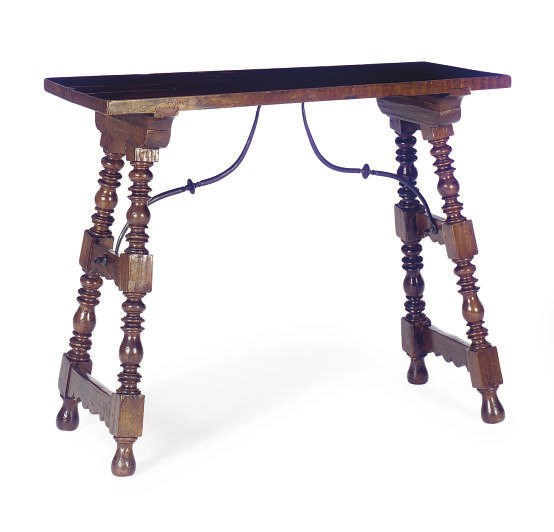 A SPANISH WALNUT TRESTLE TABLE,