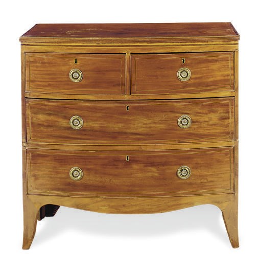AN ENGLISH MAHOGANY AND CROSSBANDED CHEST-OF-DRAWERS,
