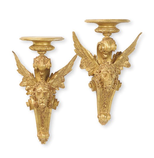 A PAIR OF GILTWOOD FIGURAL WALL BRACKETS,