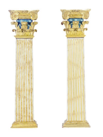 A PAIR OF POLYCHROME-PAINTED AND PARCEL-GILT COLUMN SECTIONS,