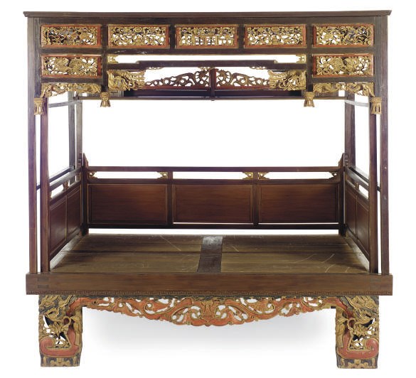 A CHINESE HARDWOOD CANOPY BED,