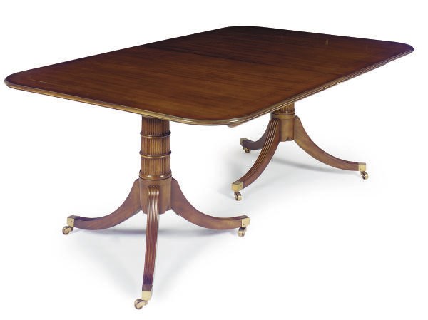 A MAHOGANY DOUBLE-PEDESTAL DINING TABLE,