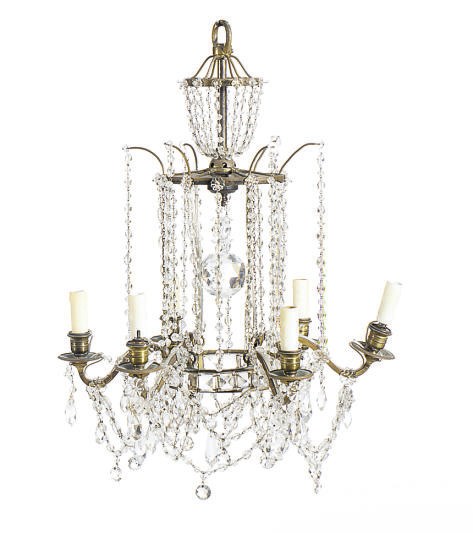 A GILT-METAL AND CUT-GLASS SIX-LIGHT CHANDELIER,