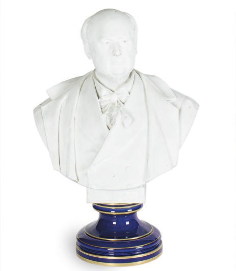 A BISCUIT PORCELAIN BUST OF J. CREVY,