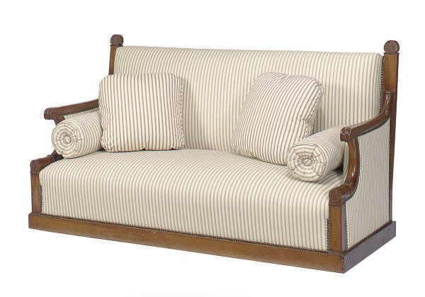 A CONTINENTAL MAHOGANY UPHOLSTERED SOFA,