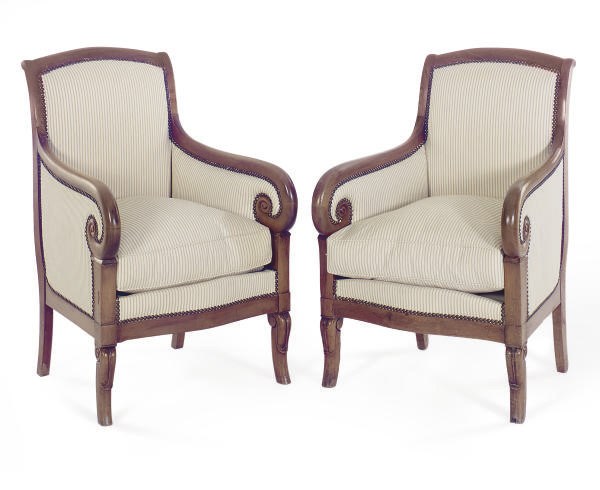 A PAIR OF LOUIS PHILIPPE MAHOGANY BERGERES,