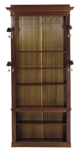 A MAHOGANY AND BRASS-MOUNTED FOUR-LIGHT BOOKCASE CABINET,