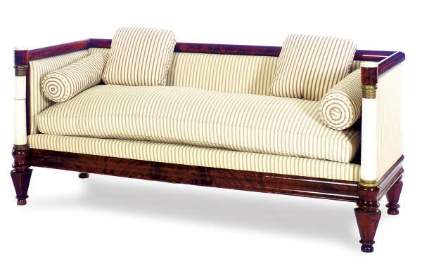 A CONTINENTAL GILT-METAL MOUNTED MAHOGANY AND MARBLE SOFA,