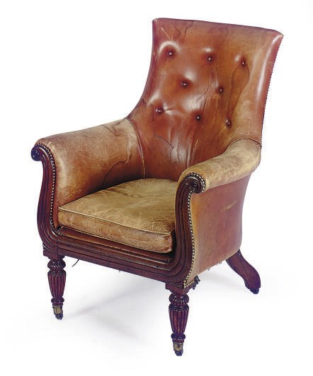 A WILLIAM IV MAHOGANY LIBRARY CHAIR,