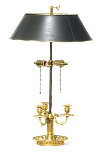 A GILT-METAL THREE-LIGHT BUILLOTTE LAMP,