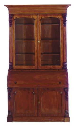 A WILLIAM IV MAHOGANY CYLINDER SECRETAIRE BOOKCASE,
