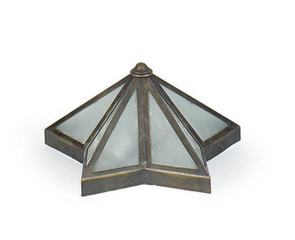 A METAL AND GLASS STAR-FORM CEILING LIGHT,