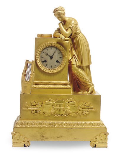A FRENCH GILT-BRONZE FIGURAL MANTELCLOCK,