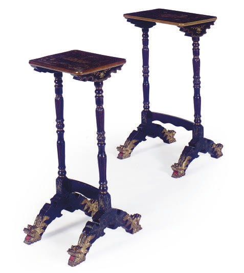 A NEST OF TWO CHINESE EXPORT BROWN AND PARCEL-GILT LACQUER TABLES,