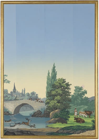 FOUR FRAMED ZUBER PANORAMIC WALLPAPER PANELS,