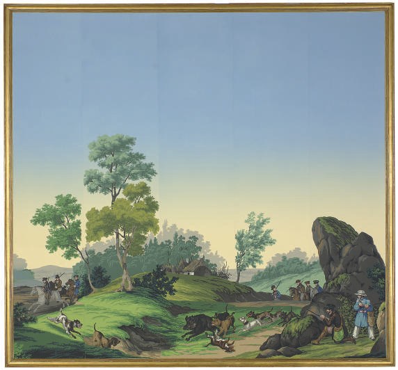 A FRAMED ZUBER PANORAMIC WALLPAPER PANEL,