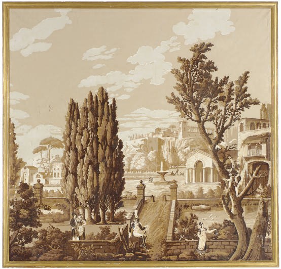 THREE FRENCH FRAMED GRISAILLE WALLPAPER PANELS,