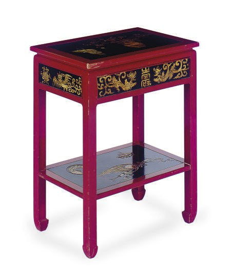 A CHINESE RED AND BLACK GROUND, GILT AND POLYCHROME-DECORATED SIDE TABLE,
