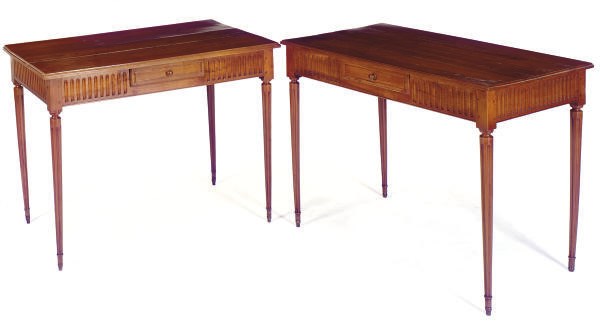 A PAIR OF NORTH EUROPEAN FRUITWOOD WRITING TABLES,