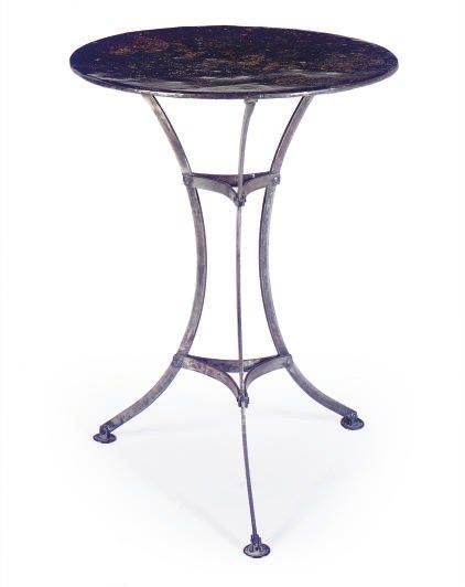 A CIRCULAR STEEL CAMPAIGN TABLE,