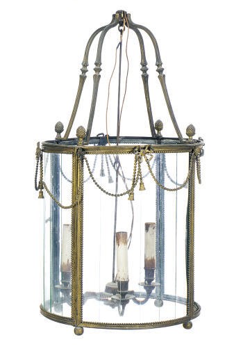 A GILT-METAL HALL LANTERN,