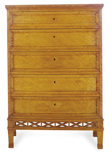 A SATIN BIRCH TALL CHEST-OF-DRAWERS,