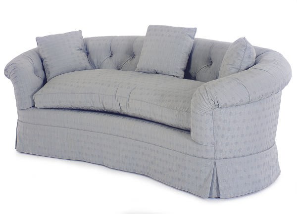 A GREY SILK PATTERNED UPHOLSTERED SOFA,
