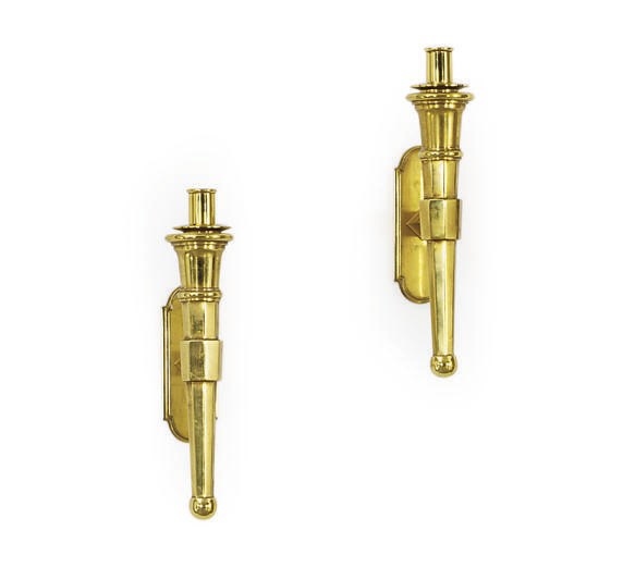 A SET OF FOUR GILT-BRONZE WALL LIGHTS,