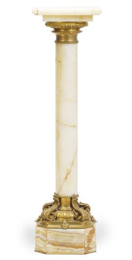 A GILT-BRONZE MOUNTED ONYX PEDESTAL,