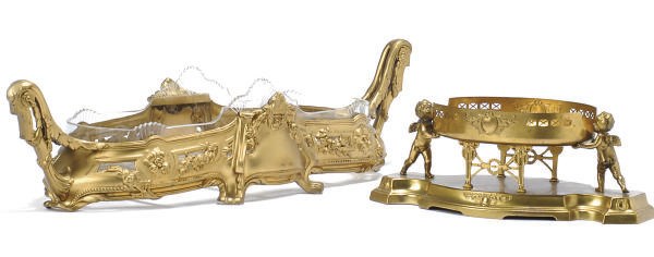 TWO GILT-METAL JARDINIERES,