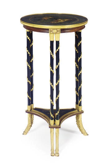 A FRENCH ORMOLU-MOUNTED PART-EBONIZED AND PAINTED GUERIDON,