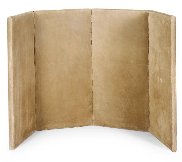 A SUEDE FOUR-PANEL SCREEN,