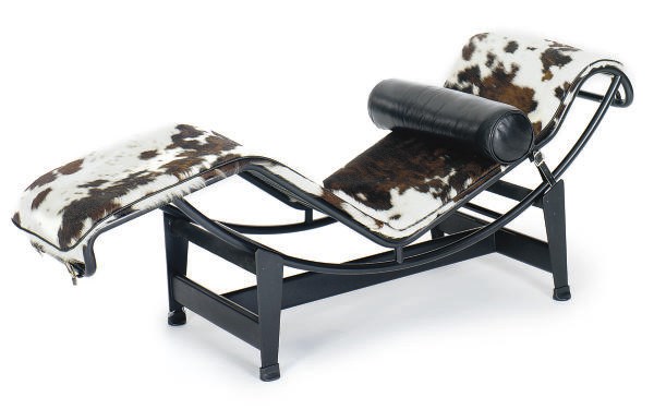 A ENAMELED METAL, STEEL AND PONY SKIN 'LC 4' CHAISE LONGUE,