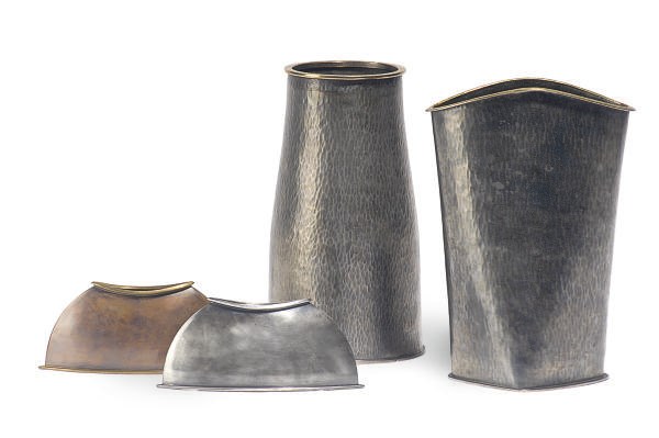 FOUR METAL VASES,