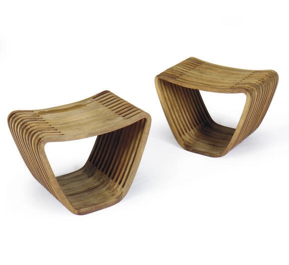 A PAIR OF TEAK STOOLS,