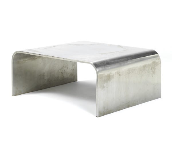A POLISHED STEEL LOW TABLE,