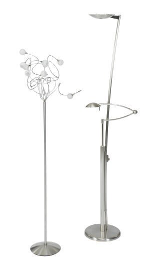 TWO POLISHED STEEL MULTI-BRANCH FLOOR LAMPS,