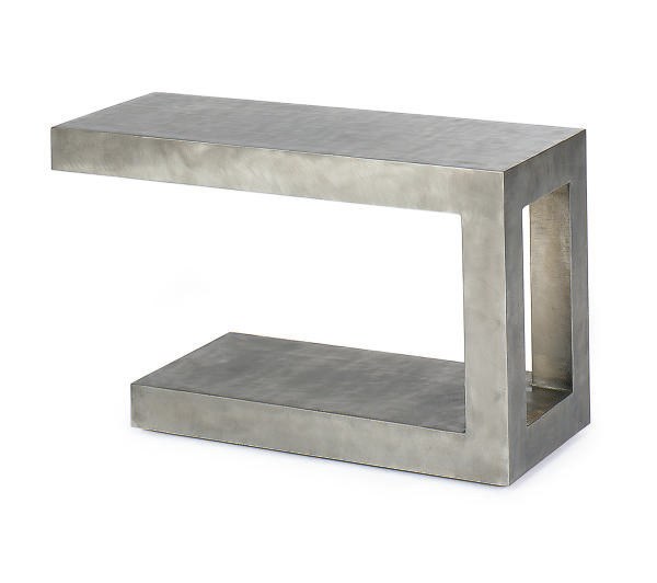 A POLISHED STEEL SIDE TABLE,