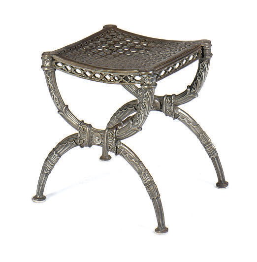 A STEEL CURULE-FORM STOOL,