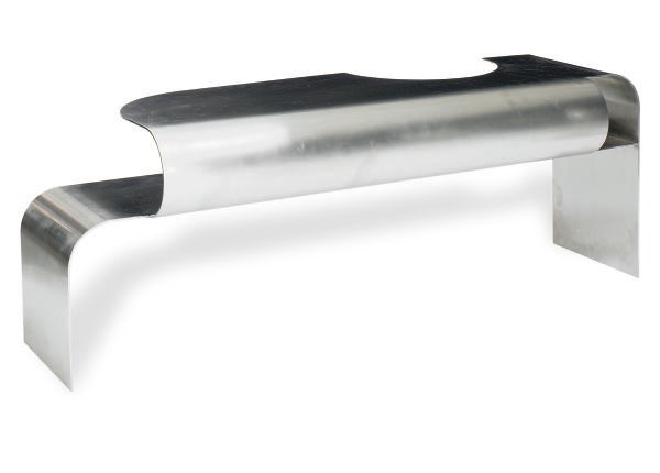 A POLISHED STEEL CONSOLE TABLE,