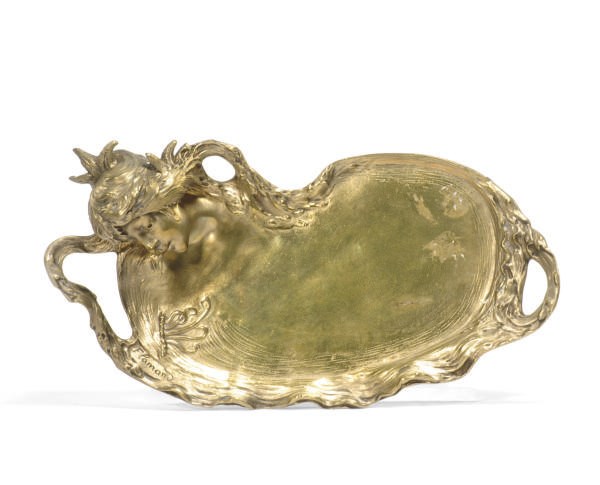 A FRENCH GILT-BRONZE FIGURAL VIDE POCHE,