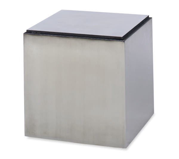 THREE POLISHED STEEL SIDE TABLES,