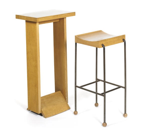 AN OAK BAR TABLE,