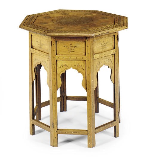 A HARDWOOD AND BRASS-INLAID SIDE TABLE,
