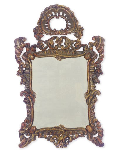 A CONTINENTAL POLYCRHOME PAINT-DECORATED MIRROR,