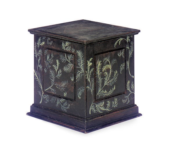 A PAINT-DECORATED PLINTH-FORM CUPBOARD,