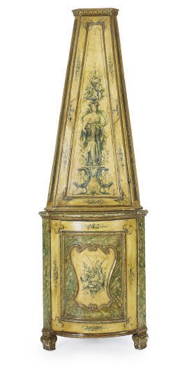 AN ITALIAN POLYCHROME-PAINTED CORNER CUPBOARD,