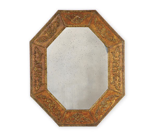 A POLYCHROME-PAINTED AND PARCEL-GILT OCTAGONAL MIRROR,