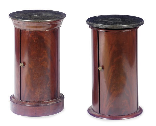 TWO MAHOGANY AND GRANITE POT CUPBOARDS,