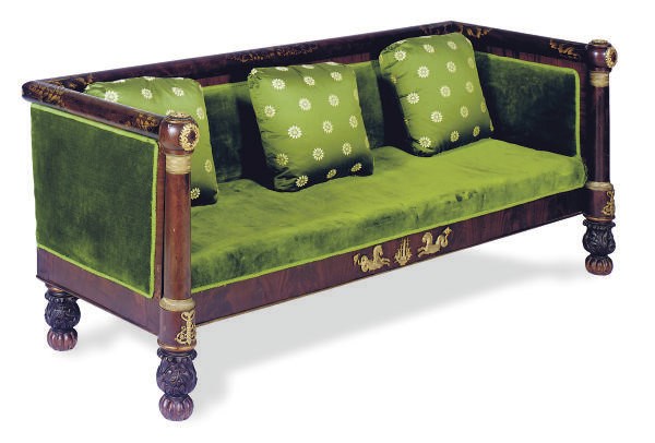 AN AMERICAN CLASSICAL GILT-BRONZE MOUNTED MAHOGANY AND GILT-STENCILED SOFA,
